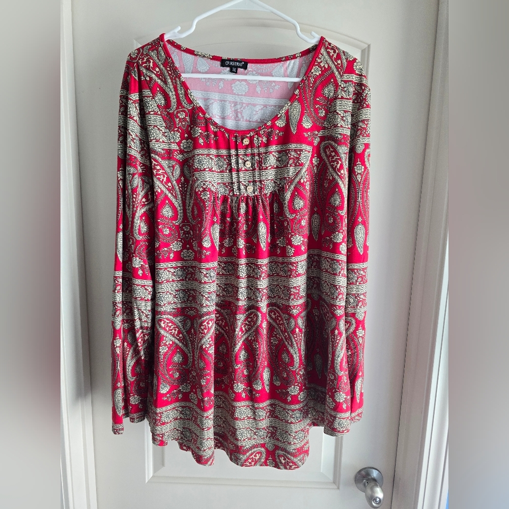 Women's Long Sleeve Knit Top Red Patterned